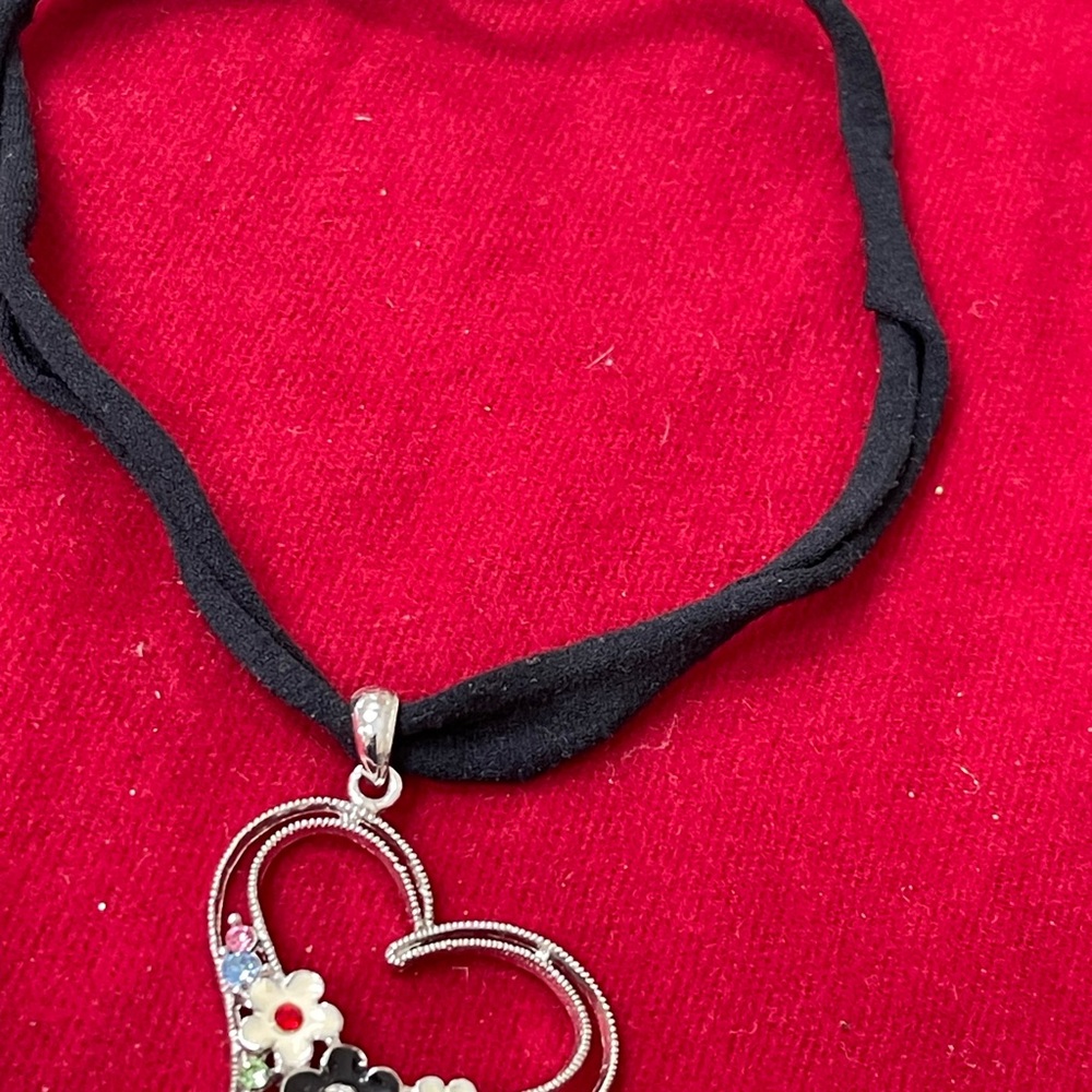 Silver Heart Pendant Necklace with Black Cord